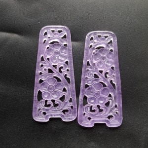 2pcs,Hollow rectangle flower carving lavender jade stone pendant drop,Amulet for handmade earring bead,bracelet bead,Necklace bead Jewelry