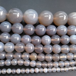Natural Grey Agate Beads, Round Gemstone Loose Beads, Full 1 Strand 15.5&quot;,4mm 6mm 8mm 10mm 12mm 14mm 16mm 18mm 20mm, agate stone diy beads