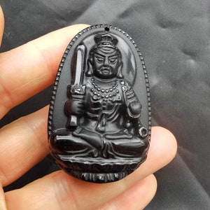 Chinese bodhisattva Black Obsidian stone Pendant, Oval Amulet Necklace Pendant Jewerly, for handmade making jewelry