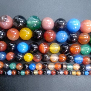 Natural Rainbow Agate beads, Round Semi-Precious Gemstone Loose, Full 1 Strand 15&quot;, Size 4mm 6mm 8mm 10mm 12mm 14mm, agate stone diy bead
