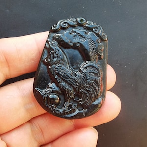 Big cock,rooster,&quot;大吉大利&quot;Chinese Zodiac natural black green Jade stone Pendant,Amulet Talisman,for making handmade Necklace Pendant Jewerly MB