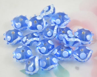 Blue Lampwork Beads: White Dot Rondelle Charm (2.5mm Hole)