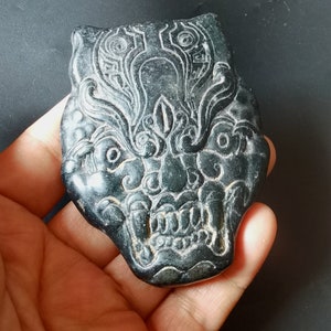 Chinese Dragon face black jade pendant, Carved natural Jade stone Pendant Link, Amulet Mythical Animals Necklace Pendant Jewerly ZB