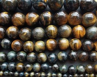6mm-20mm,Round smooth blue yellow tiger eye stone strand, 6mm,8mm,10mm,12mm, wholesale stone beads,full one strand,15.5&quot;