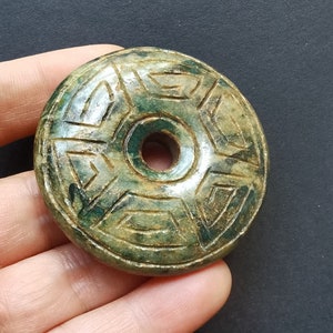 53mm Donut circle twist carving green brown Jade stone Pendant,Good lucky Amulet for charm making handmade Necklace Pendant Jewerly link A05