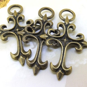 4PCS Large Charm Cross Base Pendant Beads Bronze Plated Brass Jewelry Filigree Link Findings Pendant Earwire Beads 48mmx30mm O image 4