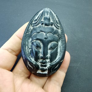 Teardrop bodhisattva girl,natural black Jade jasper gemstone stone Pendant, Carved chinese Jade Link, Amulet Necklace Pendant ZB