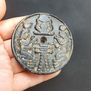 Circle Chinese  god black Jade stone pendant,Carved natural Jade bead, charm Amulet  Necklace Pendant ZB