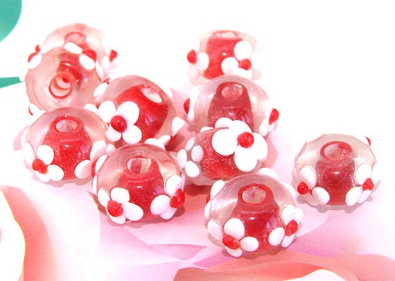 5beads/lot Charm White Petal Flower Handmade Rondelle Red | Etsy