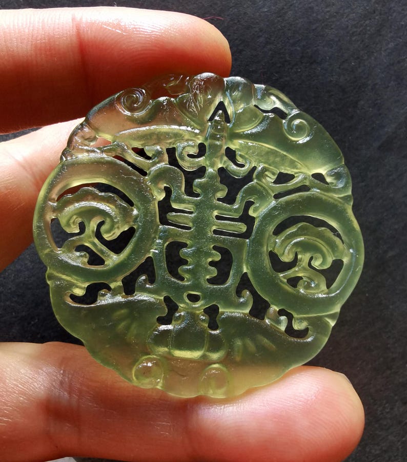 Circle Carving Ruyi Bat Bird Long Life Xiuyu Natural Green Jade Pendant ...
