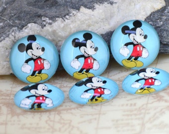 Circle Blue Miky Mouse Handmade photo glass cabochon dome bead 10mm 12mm 14mm16mm 18mm 20mm 22mm 25mm 30mm Ear Brooch Ring Bracelet Necklace