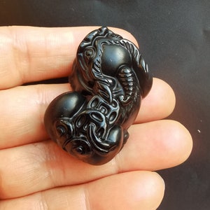 3D pixiu dragon Black Obsidian stone Pendant,Amulet Necklace Pendant, for handmade making jewelry