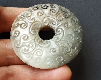 51mm Donut circle twist carving natural Jade stone Pendant,Good lucky Amulet for making handmade Necklace Pendant Jewerly link A05
