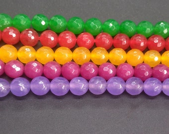 Hilo de jade redondo facetado de 8 mm (verde, rojo, amarillo, melocotón, lavanda), piedra de jade, cuentas sueltas, cuentas para bricolaje, piedra preciosa, una hebra completa de 15"