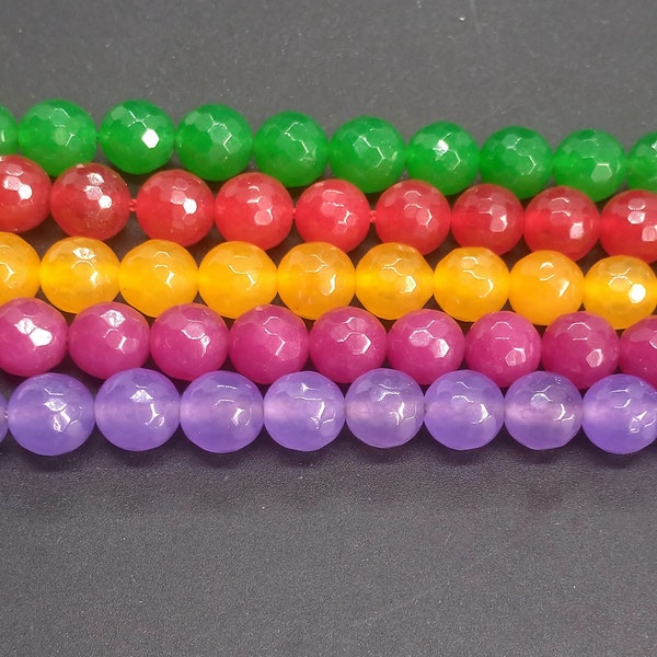 Faceted 8mm Round Jade strand,Green,red,yellow,peach,lavender,jade stone, loose beads, diy beads,gemstone, full one strand 15"