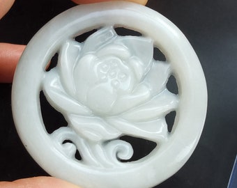 Circle Love Lotus flower Carved xiuyu jade natural white Jade stone Pendant Link, Amulet for making handmade Necklace Pendant Jewelry MX