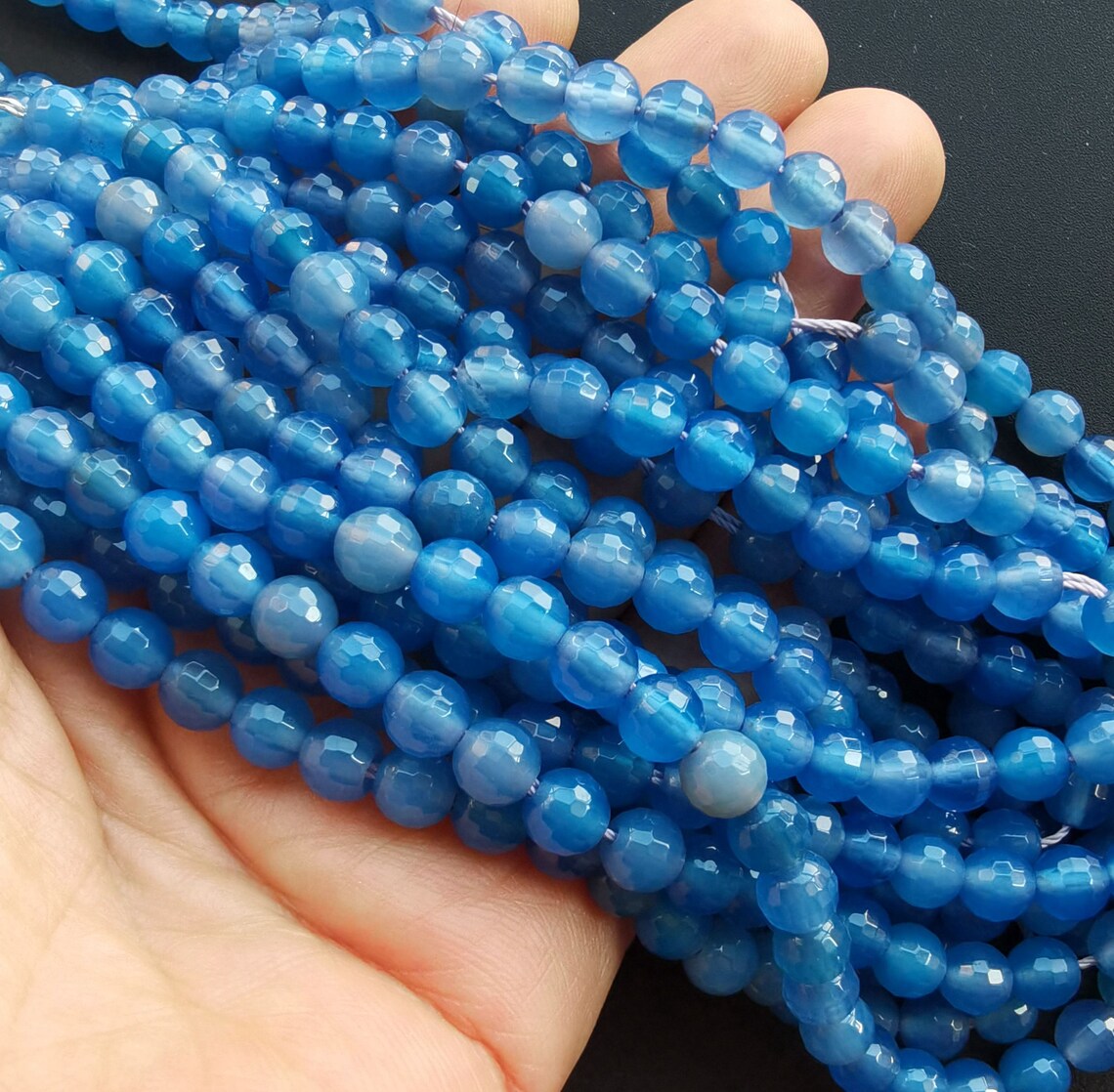 6mmFaceted Blue Agate stone strand loose Gemstone Etsy