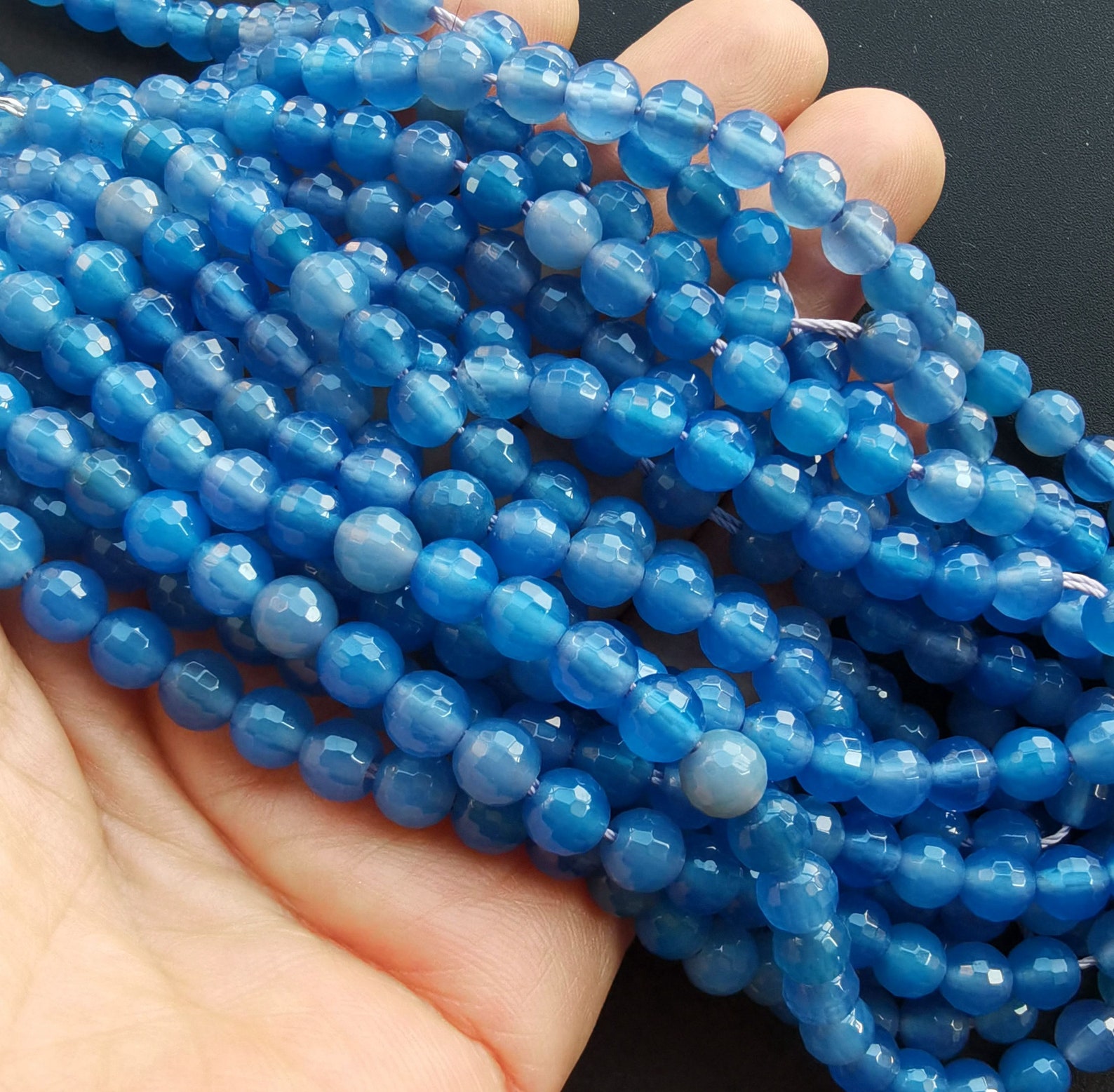 6mmfaceted Blue Agate Stone Strand Loose Gemstone Etsy