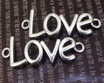 Silver Love Link Beads: Filigree Pendant Connector (4pcs)