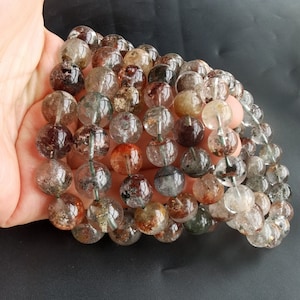 11mm-14mm,Garden Phantom Quartz bracelet,rainbow Iodolite Quartz,smooth round bracelet,woman gift,man bracelet,birthstone Stretch Bracelet