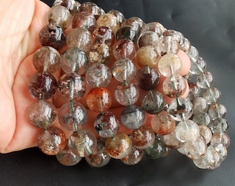 11mm-14mm,Garden Phantom Quartz bracelet,rainbow Iodolite Quartz,smooth round bracelet,woman gift,man bracelet,birthstone Stretch Bracelet