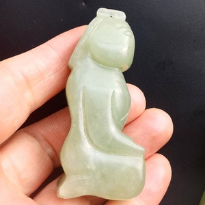 Carved Natural Jade Pendant, green jade bead Pendant, 3D Man Charm Jade Pendant Double Face Amulet Talisman pendant Necklace Jewelry
