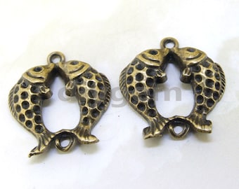 Dijes de pez doble de bronce: accesorios de joyería de filigrana (3 piezas)