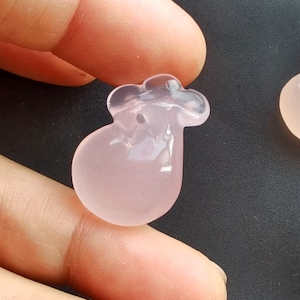 Ciondolo in pietra di agata calcedonio rosa trasparente con intaglio a forma di borsa per soldi, pietra preziosa amuleto distanziatore, guarigione tramite creazione di orecchini fatti a mano, collana, gioielli