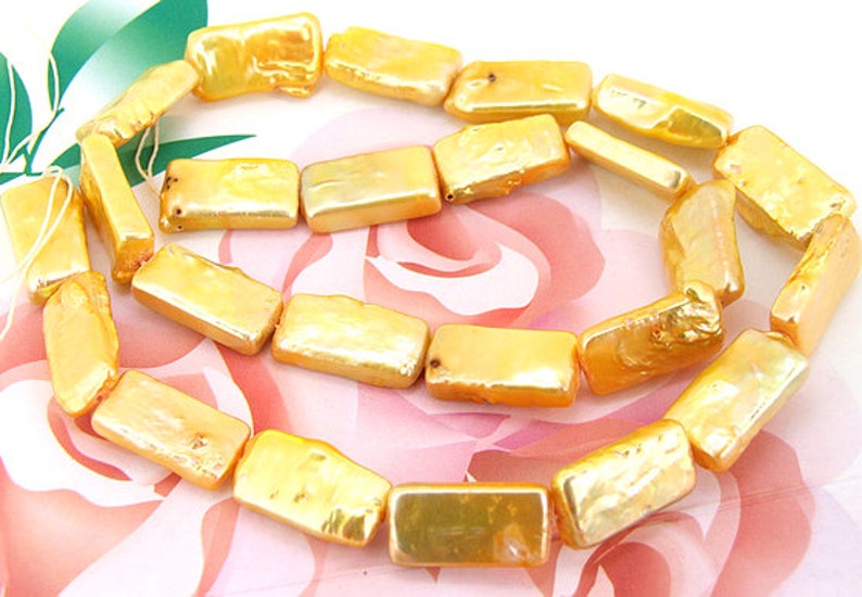 Loose beads gemstones 9mmx16mm rectangle Yellow Pearl freshwater cultured Pearl beads full one strand