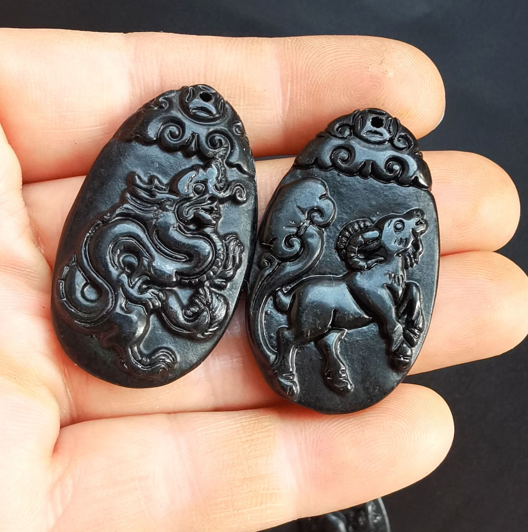 Zodiac Natural Black Jade Stone Pendant,rat,ox,tiger,rabbit,dragon ...