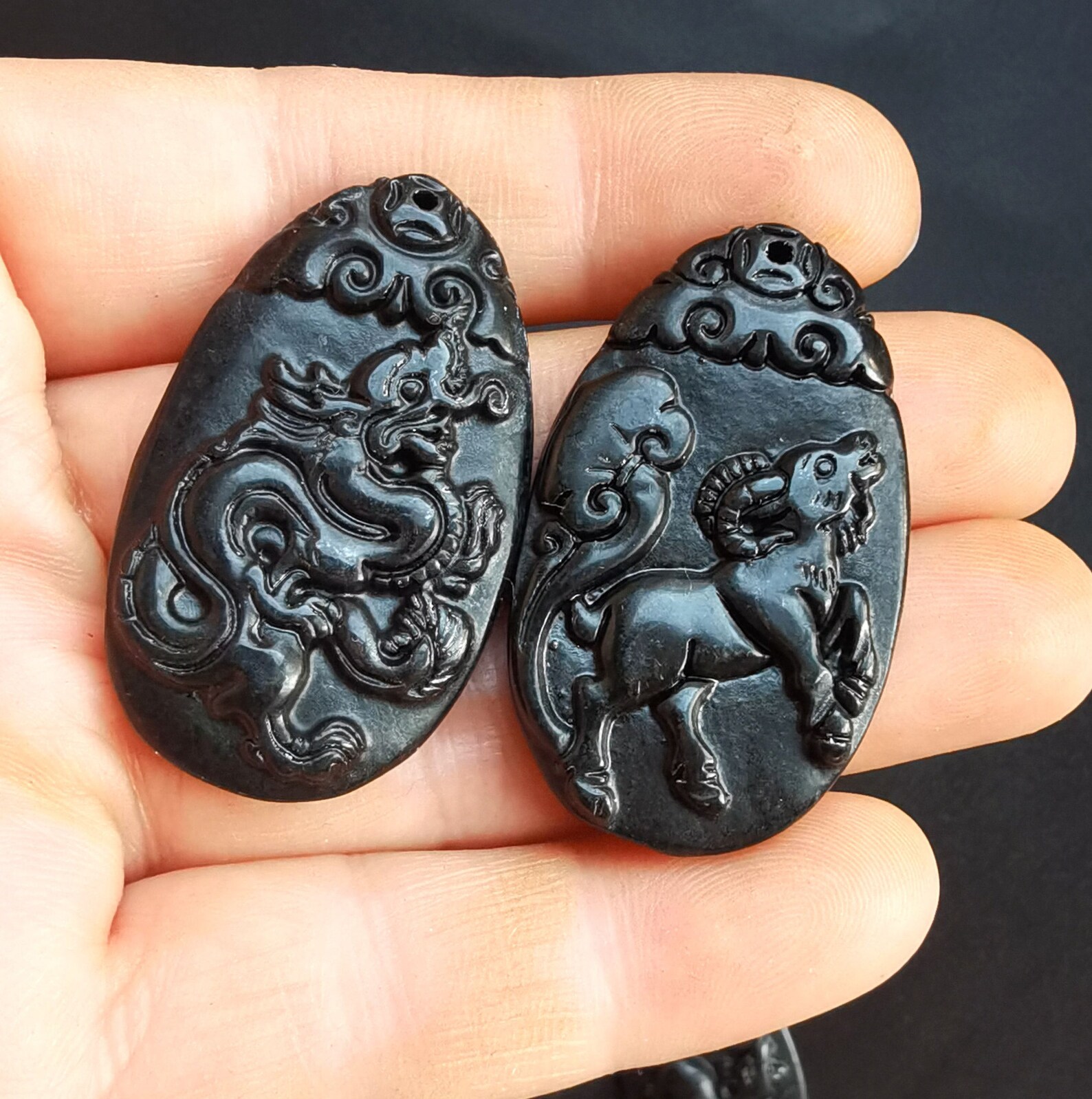 Chinese Zodiac Natural Black Jade Stone Etsy