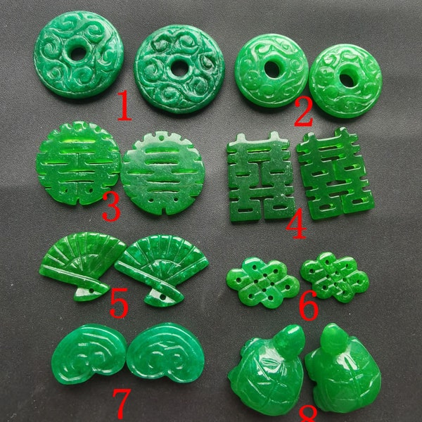 Hollow Chinese green Jade stone pendant beads, carved donut,xi word,fan,knot,heart,Longevity turtle,Amulet Animal Necklace Pendant MG