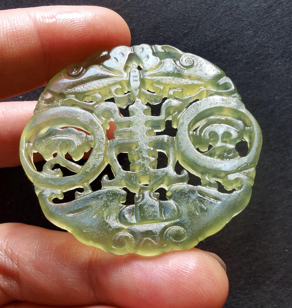 Circle Carving Ruyi Bat Bird Long Life Xiuyu Natural Green Jade Pendant ...