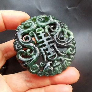 Carving dragon long life bat,chinese &quot;xiuyu&quot; natural black Green jade stone Pendant,gemstone bead Amulet Talisman for Necklace Jewelry MX