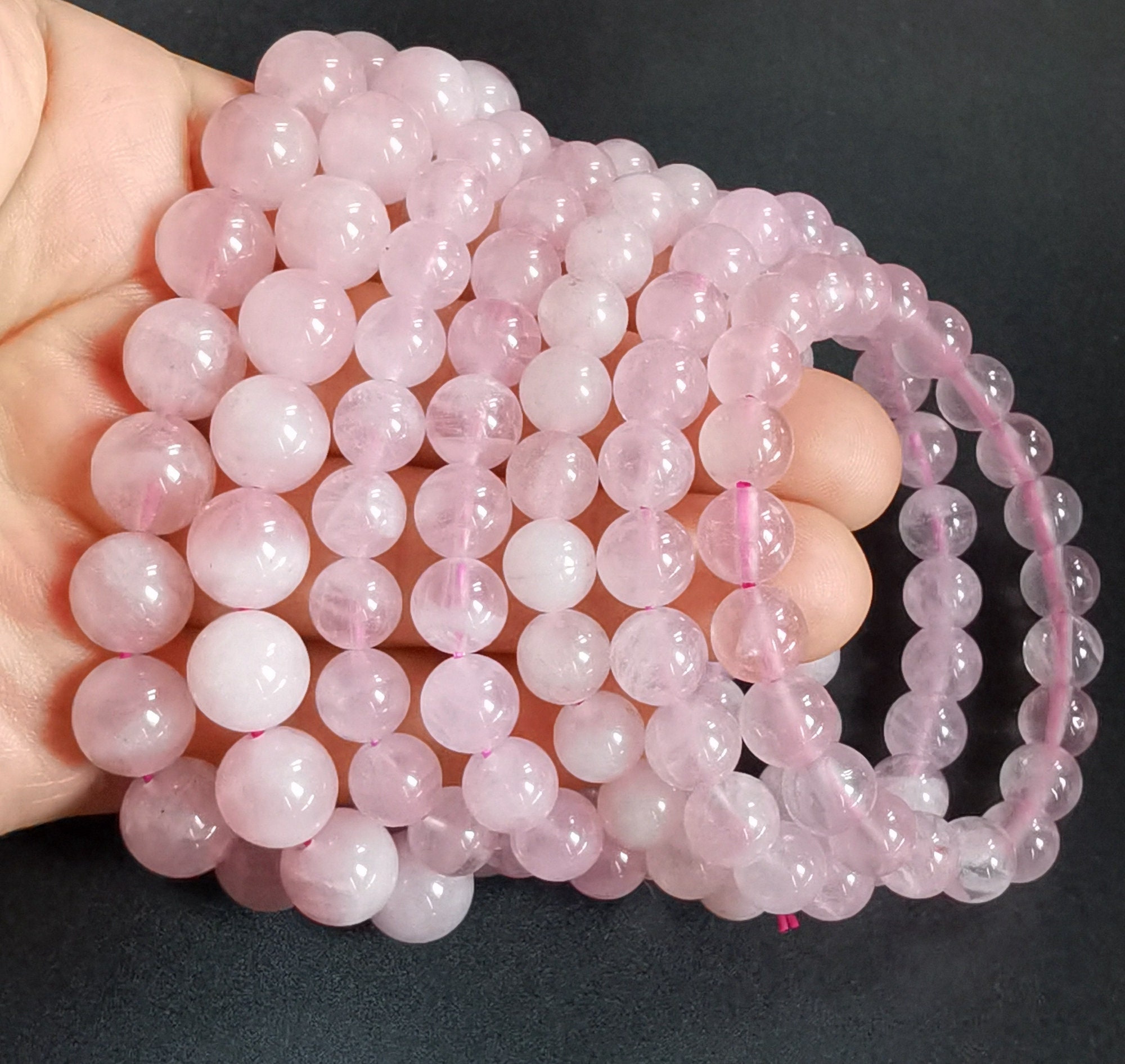 EACHAR 12Pcs 6MM/8MM Round Natural Stone Bracelets Beads Healing Crystals  Quartz Y2K Stretch Bracelets for Women Men Girls Gifts Unisex (BE000002-1)