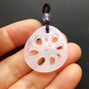 Lotus root slices Pendant,Carved white ice clear Chalcedony Agate stone,  Gemstone Bead Connectors necklace pendant link