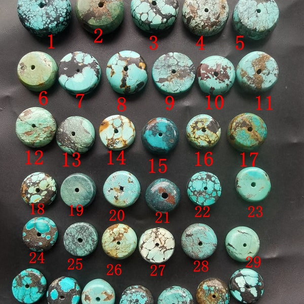 Donut circle coin Genuine natural Hubei Turquoise stone beads pendants,for making handmade necklace,man woman jewelry,December Birthstone