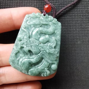 Certified,Rectangle dragon carving Natural green Jadeite Jade stone pendant,Grade A,Amulet necklace Pendant,Gemstone bead jewelry