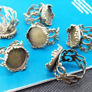 8PCS Setting Antique Bronze Base King Rings ase Filigree Metal 15mm adjustable