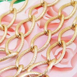 Long Shiny Chunky Gold Textured Chain Wide 15mm Gold Aluminum  Metal Curb Chain --38&quot;