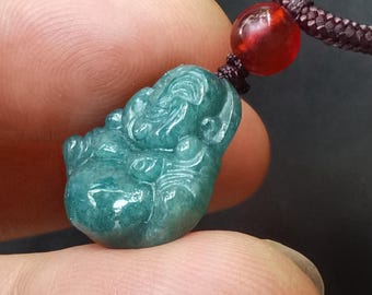 翡翠製 仏教法具デザイン 置物 仏教の神々、仏陀、天然ブルージェダイト翡翠石ペンダント、グレードA