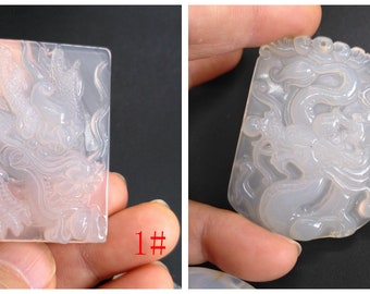 Chinese Dragon pendant, rectangular chalcedony Agate stone pendant, Charm Agate pendant,Link gemstone bead, Healing for making necklace