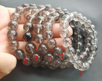 天然石ブレスレット⑪ Natural Black Rutilated Quartz, Crystal Beaded Bracelet,10mm