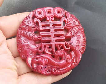 Chinese Jade stone Pendant, Charm Carved bat bird Dragon red Jade  Link, Amulet Mythical Animals Necklace Pendant Jewerly