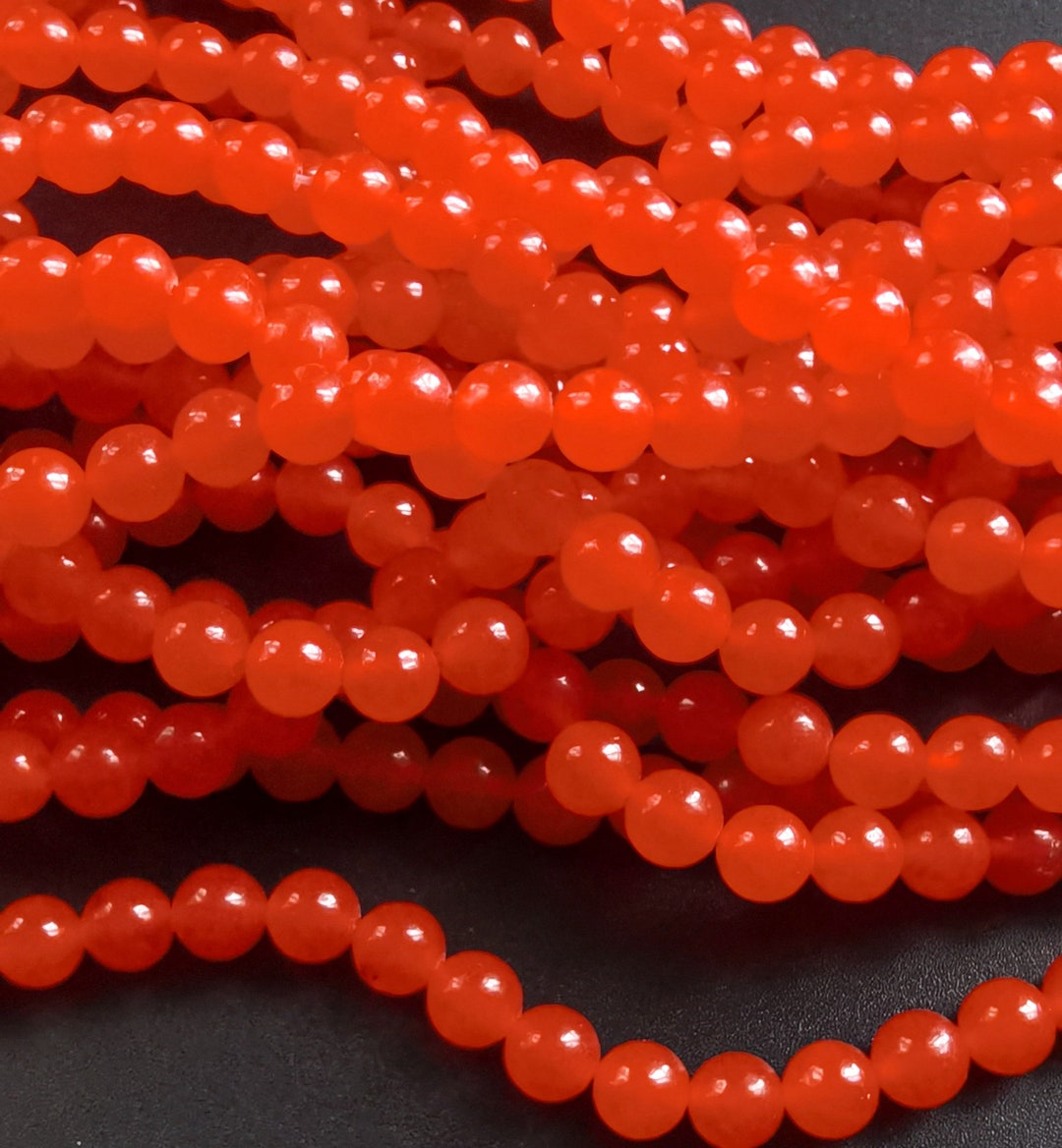 Round Orange Red Jade Stone Strand 6mmcharm Jade Stone Etsy