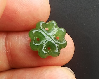 Untreated Clover,flower,Natural Green Nephrite Jade stone beaded pendant,Healing carved ,gemstone bead, Amulet Talisman link