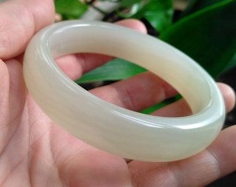 Untreated Natural Light yellow jade Wide Bangle, Circle Smooth jade stone bracelet, charm gemstone bead woman man wide bangle, best gift