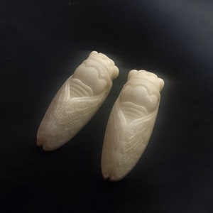 3D-Zikade &quot;??????&quot; Geschnitzte natürliche weiße Jade Stein Anhänger Link, Edelstein Perle Amulett Talisman Anhänger Halskette Jewerly MW1