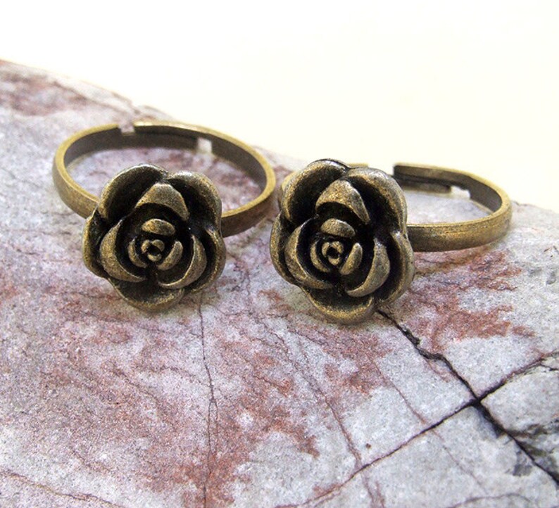 8PCS Q Antiqued Bronze Rose Flower Ring Base DIY Kits Fit Etsy