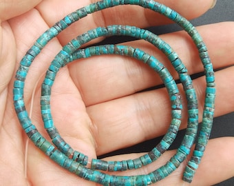 Hubei Turquoise Stone Strand: 2.5mm Heishi Beads, 16&quot; Natural Green Blue